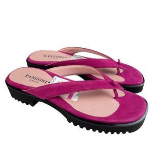 Rangoni Firenze Women’s Thong Sandals 8.5B Pink Suede Slip-On Made in Italy